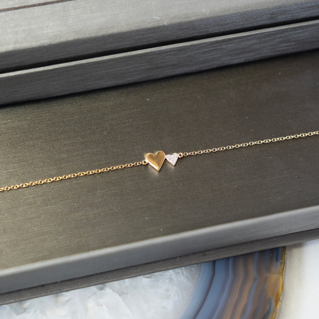 14k Diamond and Yellow Gold Double Heart Bracelet