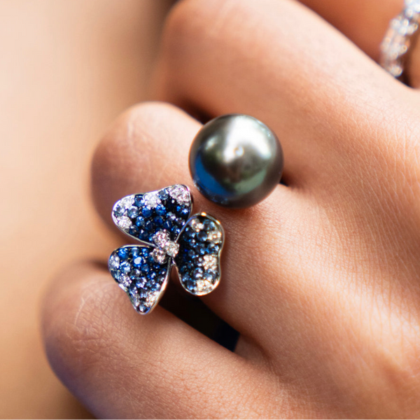Bespoke South Sea Pearl and Diamond Sapphire Floral Ring