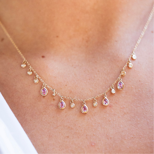 Diamond and Pink Sapphire Bezel Set Necklace