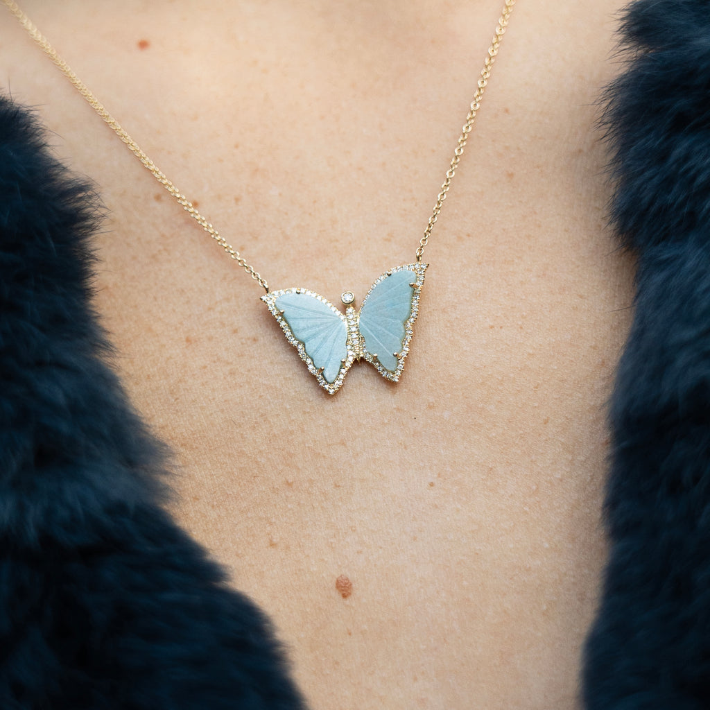 Aquamarine and Diamond Butterfly Necklace