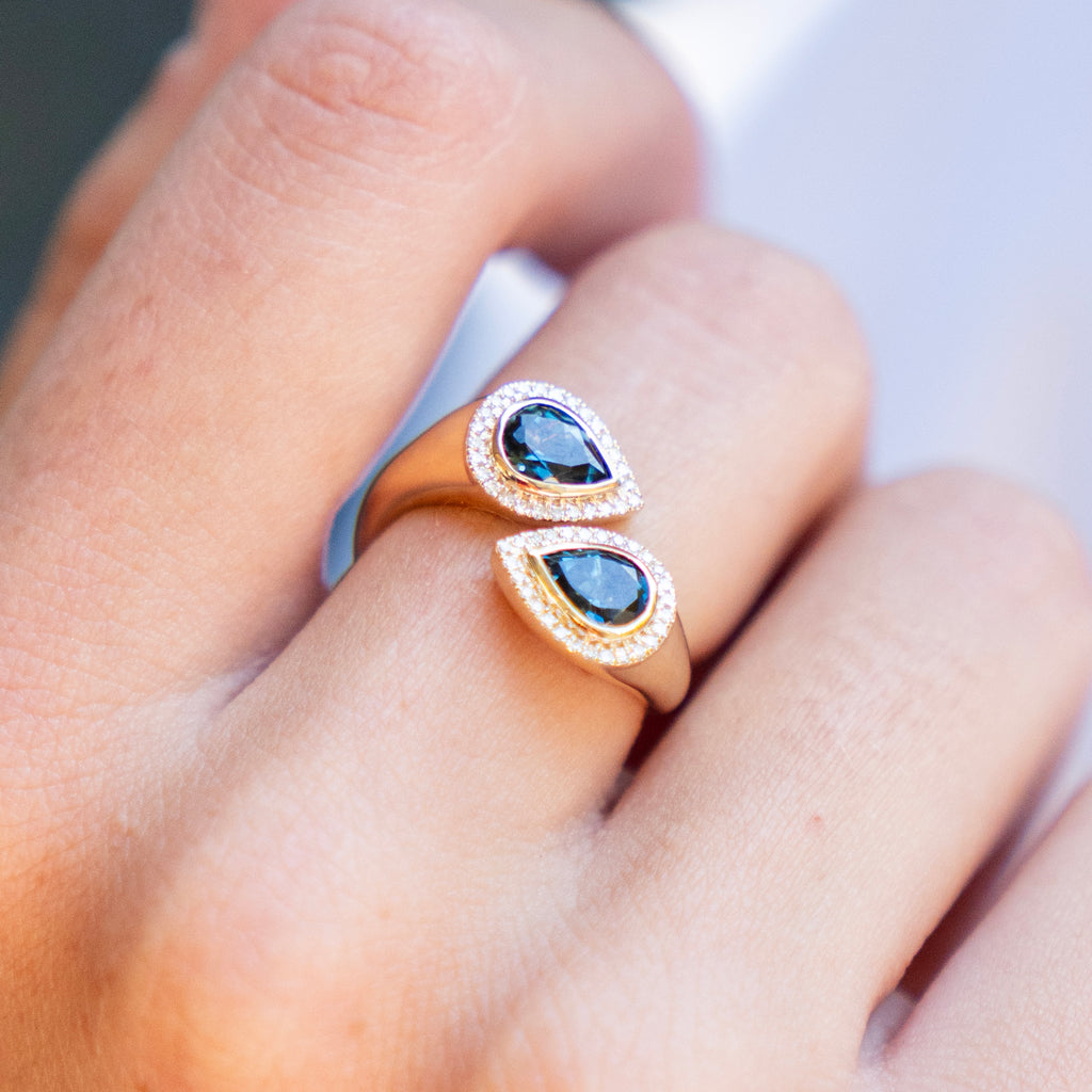 Modern Open Ring with London Blue Topaz and Diamonds