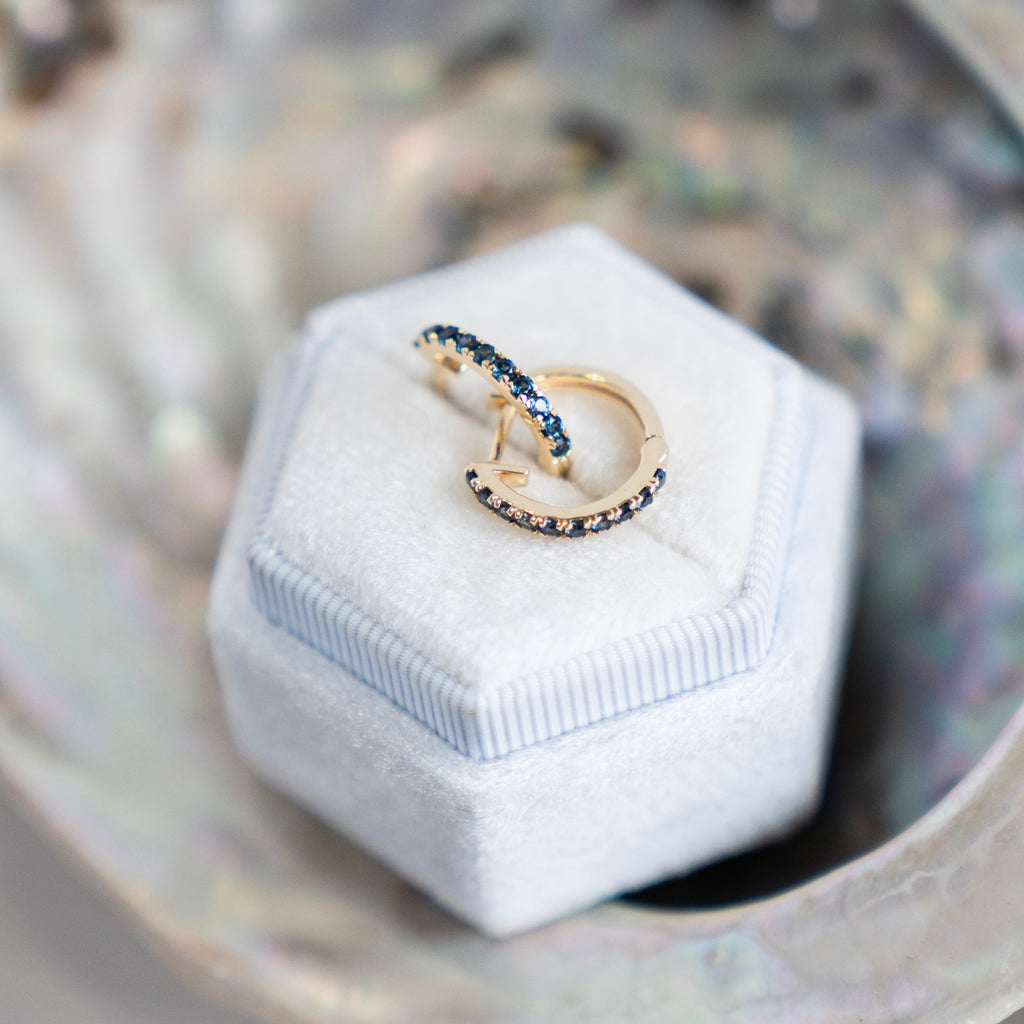 Blue Sapphire and 14k Yellow Gold Huggies