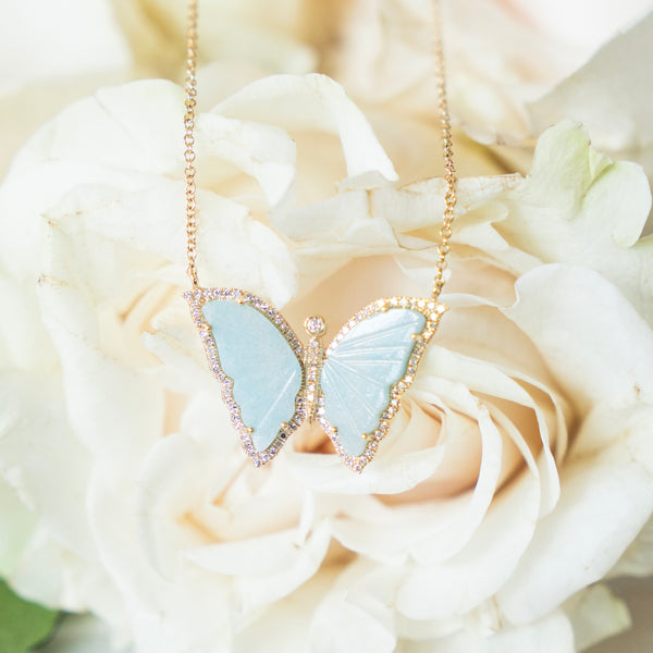 Aquamarine and Diamond Butterfly Necklace