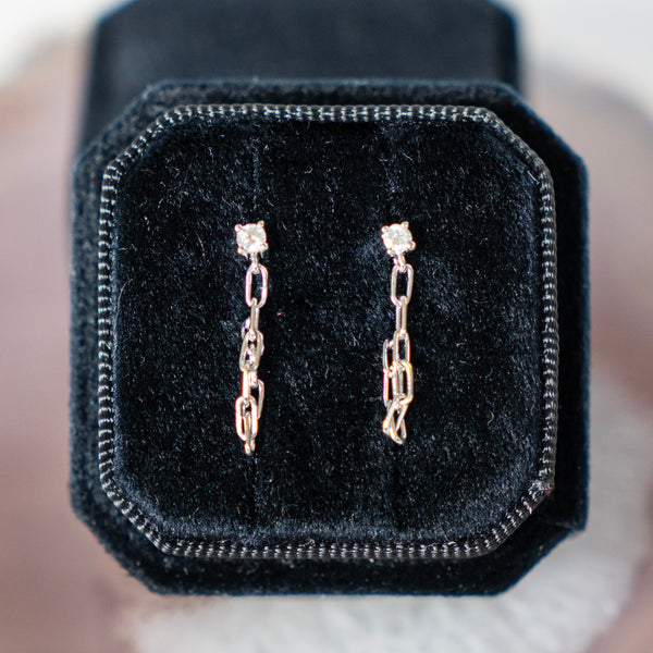 Diamond and chain link stud earrings