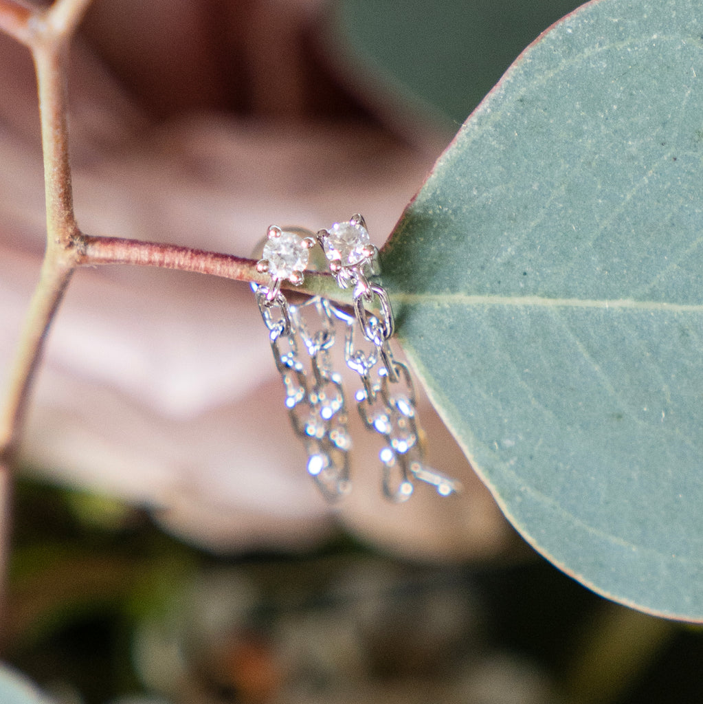 Diamond and chain link stud earrings