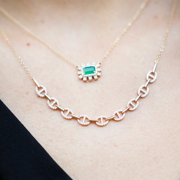 The Audrey Yellow Gold and Diamond Pave Link Necklace