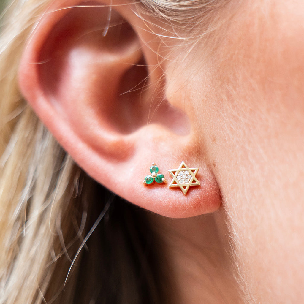 Emerald Trio Stud Earrings in 14k Yellow Gold