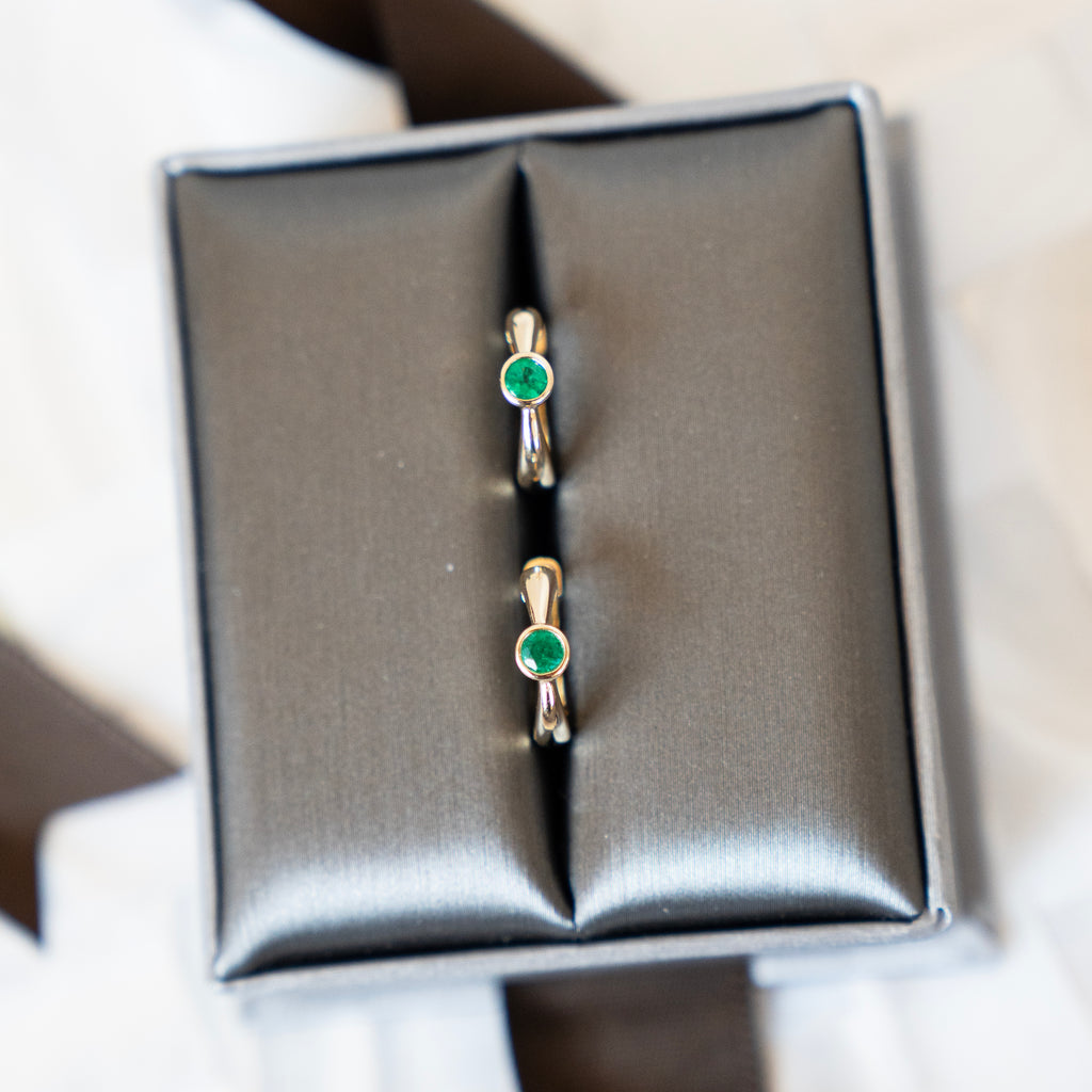 Polished 14k Yellow Gold and Emerald Huggies