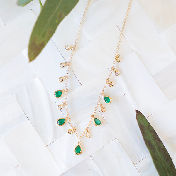 Diamond and Emerald Bezel Set Necklace