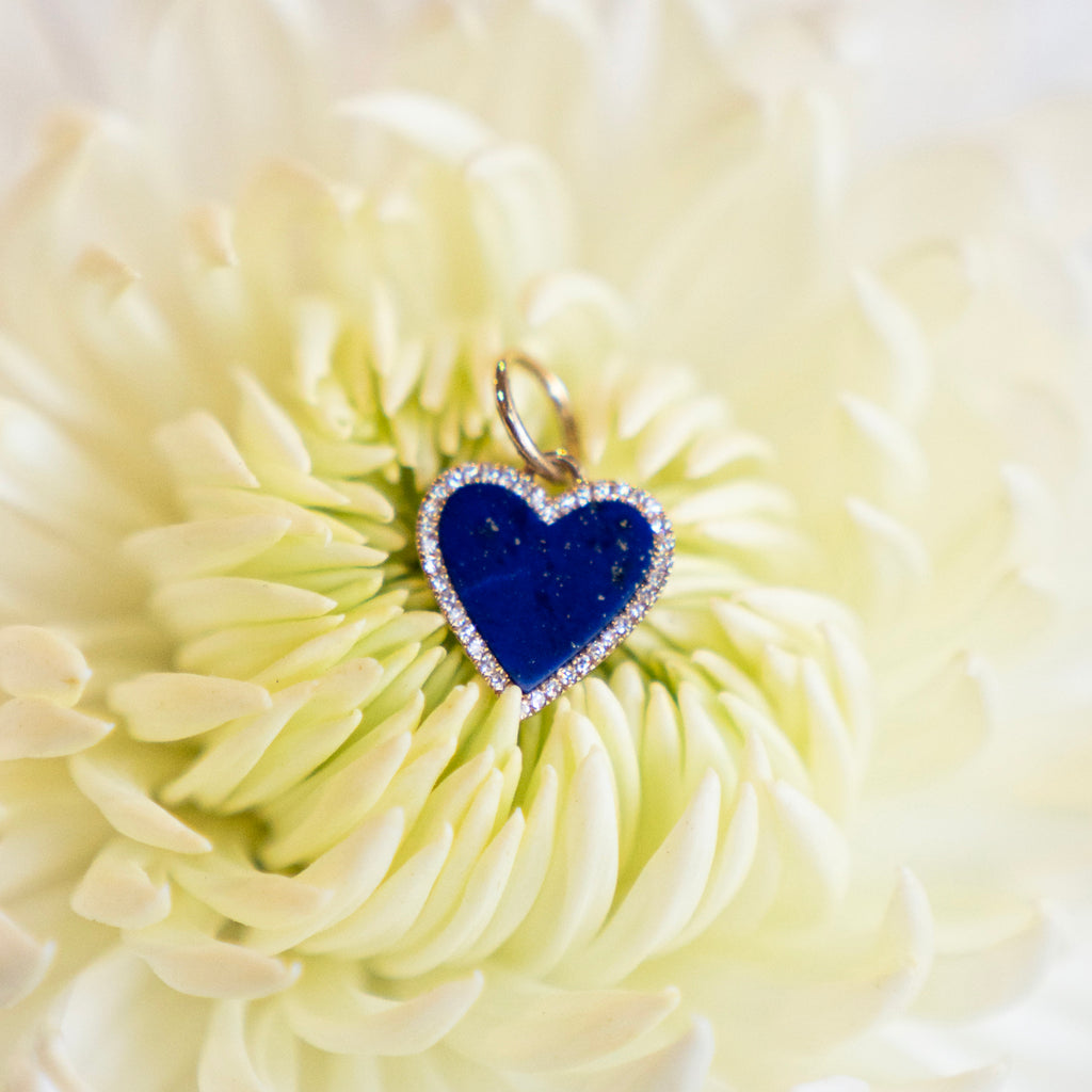 Lapis Lazuli Heart and Diamond Halo Charm Pendant