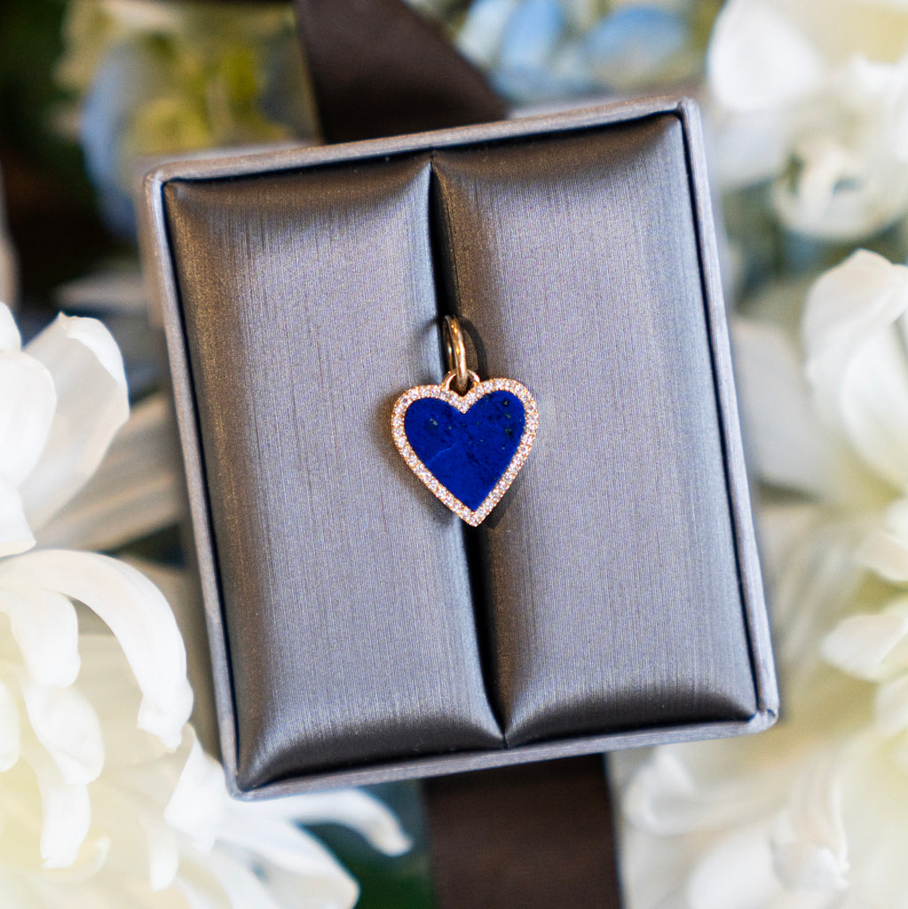 Lapis Lazuli Heart and Diamond Halo Charm Pendant