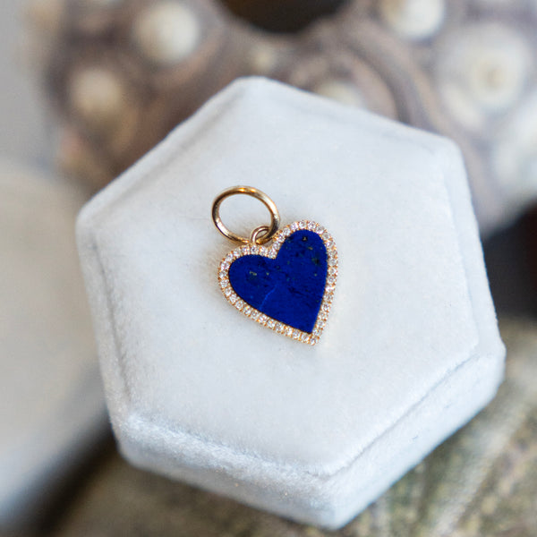 Lapis Lazuli Heart and Diamond Halo Charm Pendant