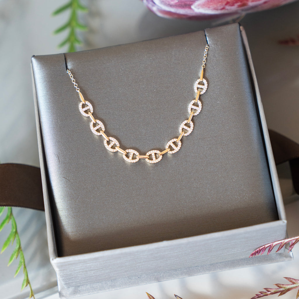 The Audrey Yellow Gold and Diamond Pave Link Necklace