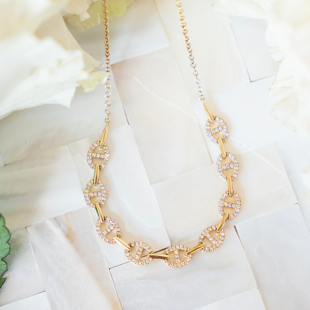 The Audrey Yellow Gold and Diamond Pave Link Necklace