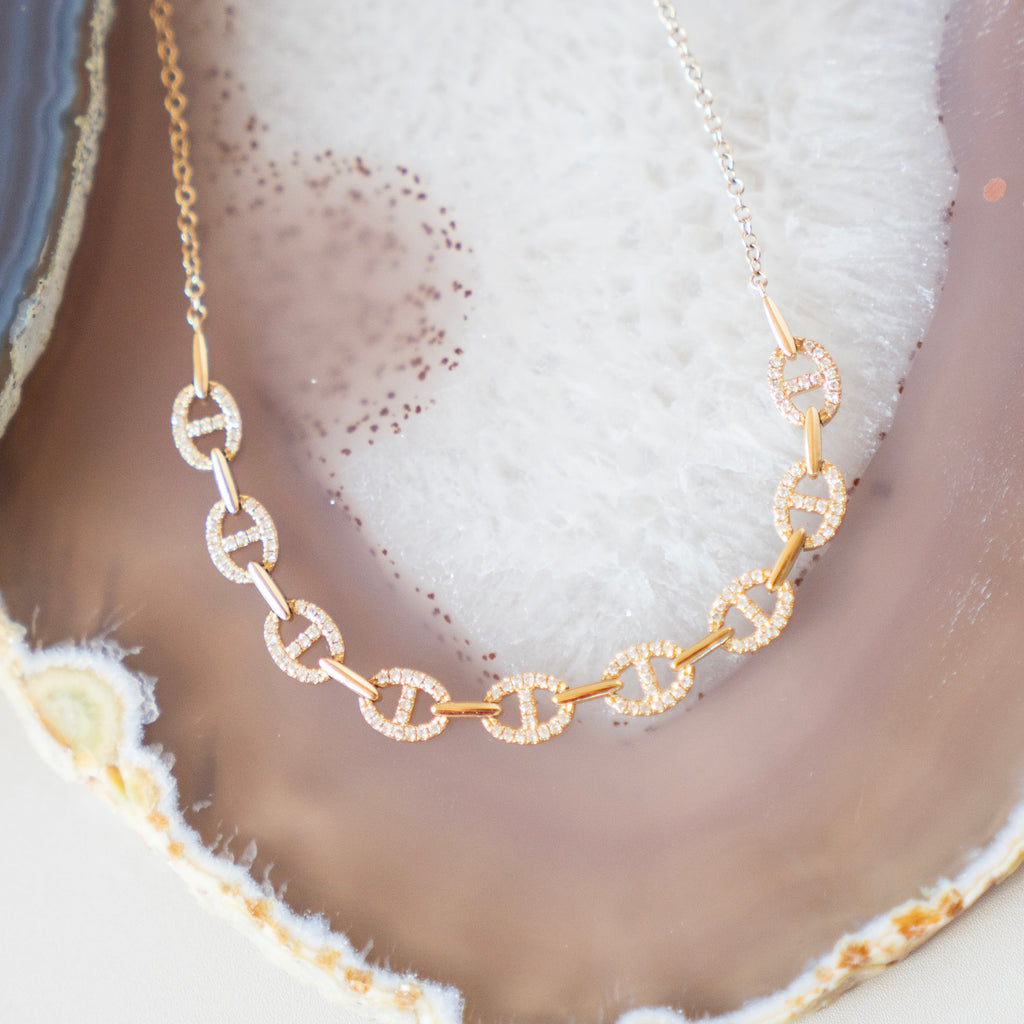 The Audrey Yellow Gold and Diamond Pave Link Necklace