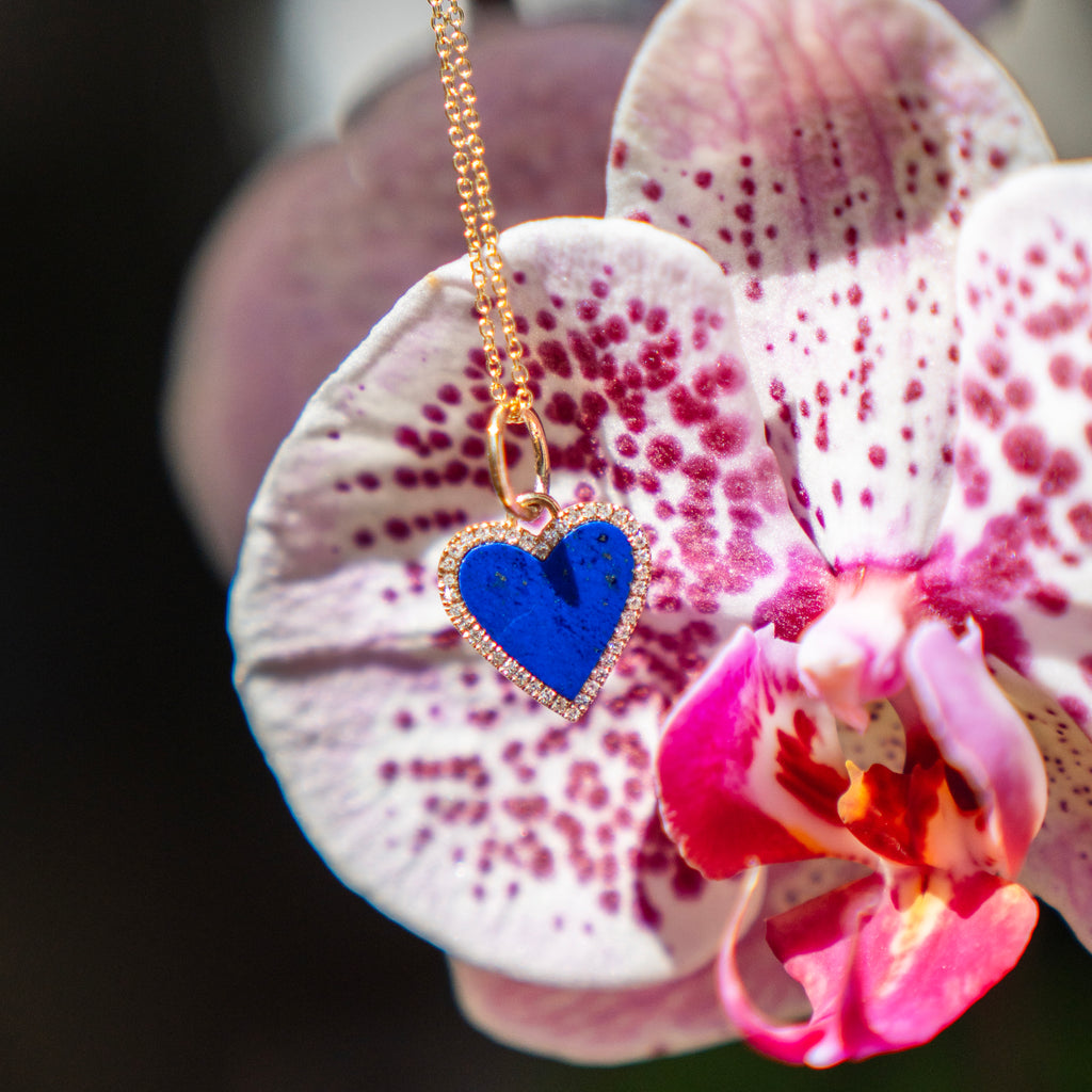 Lapis Lazuli Heart and Diamond Halo Charm Pendant