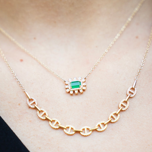 Ethereal Emerald and Opal & Diamond Halo Necklace