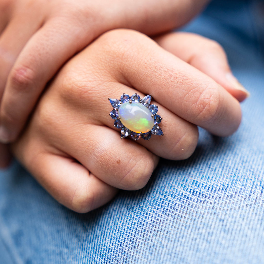 Natural Opal and Tanzanite Cocktail Ring