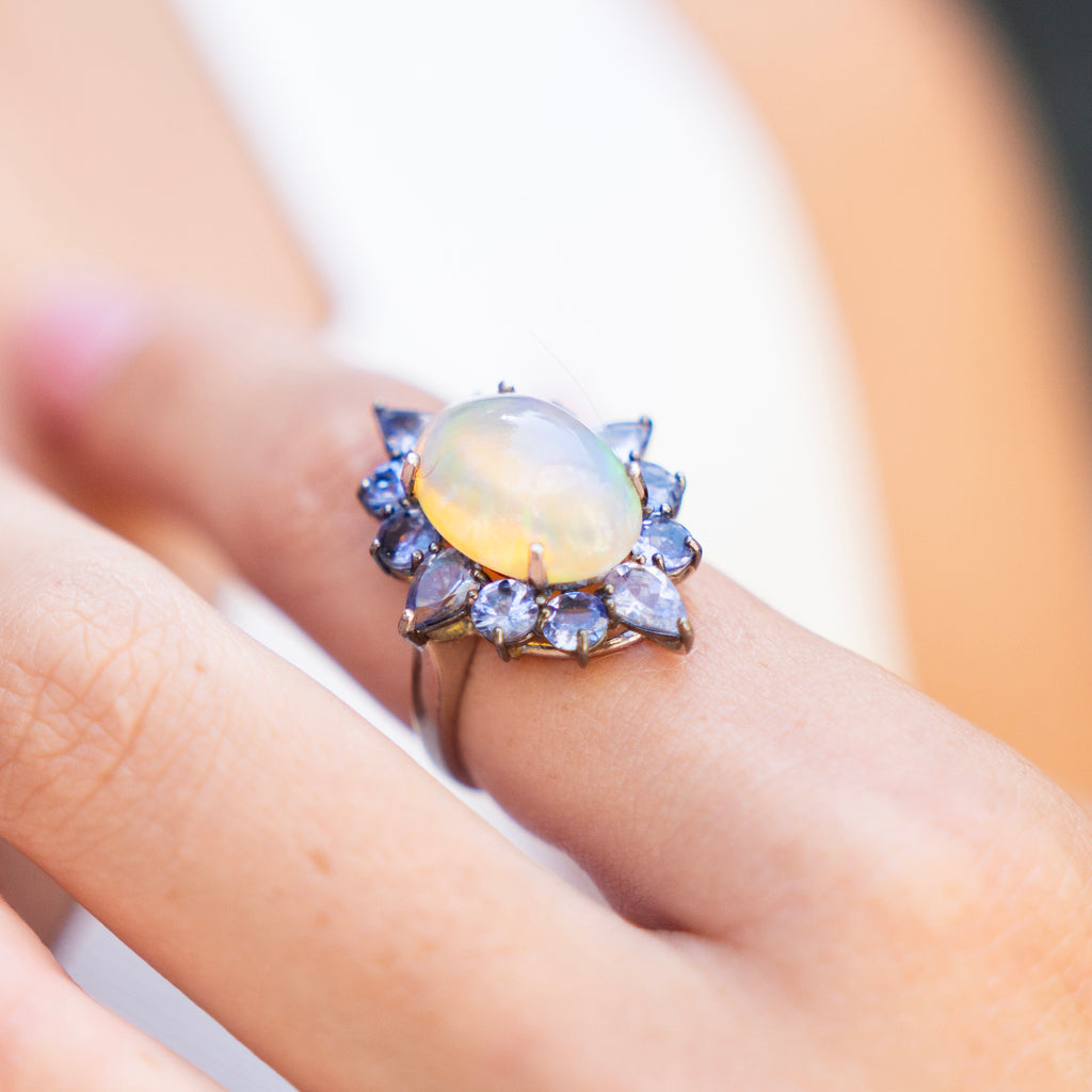 Natural Opal and Tanzanite Cocktail Ring