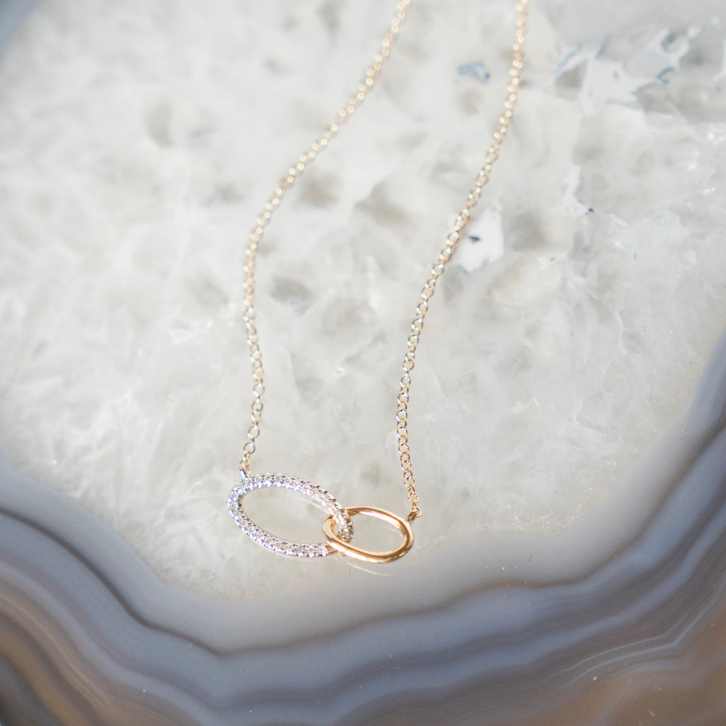 Oval Links Infinity Diamond Necklace in 14K Yellow Gold