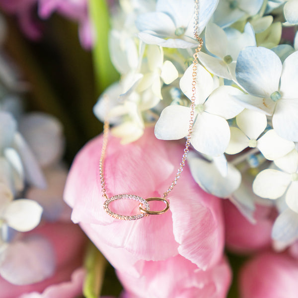 Oval Links Infinity Diamond Necklace in 14K Yellow Gold