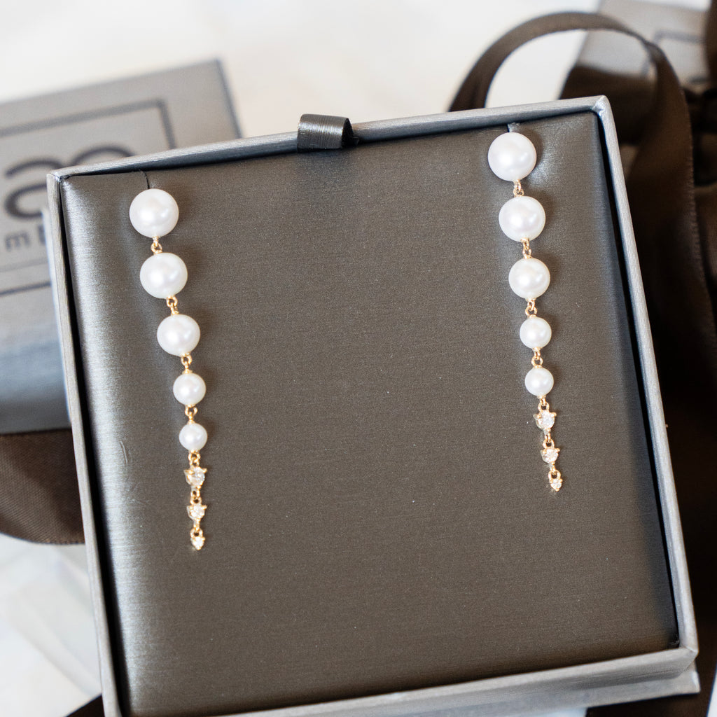 Diamond and Fresh Water Pearl Cascade Earrings