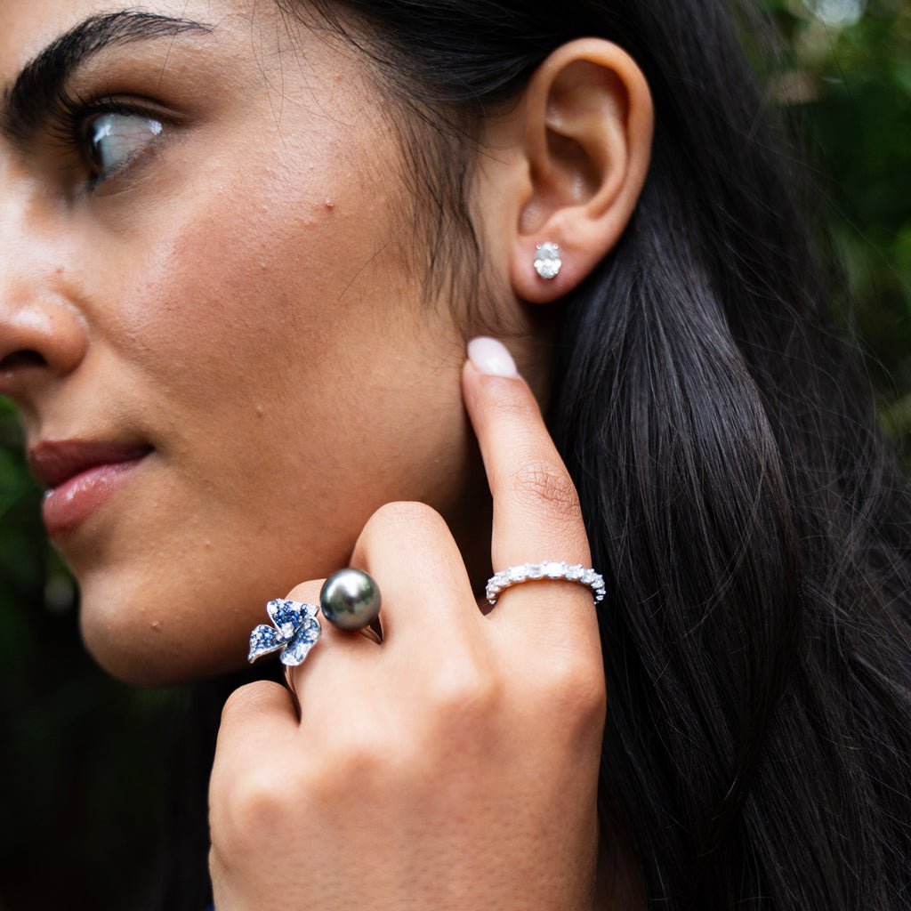 Bespoke South Sea Pearl and Diamond Sapphire Floral Ring