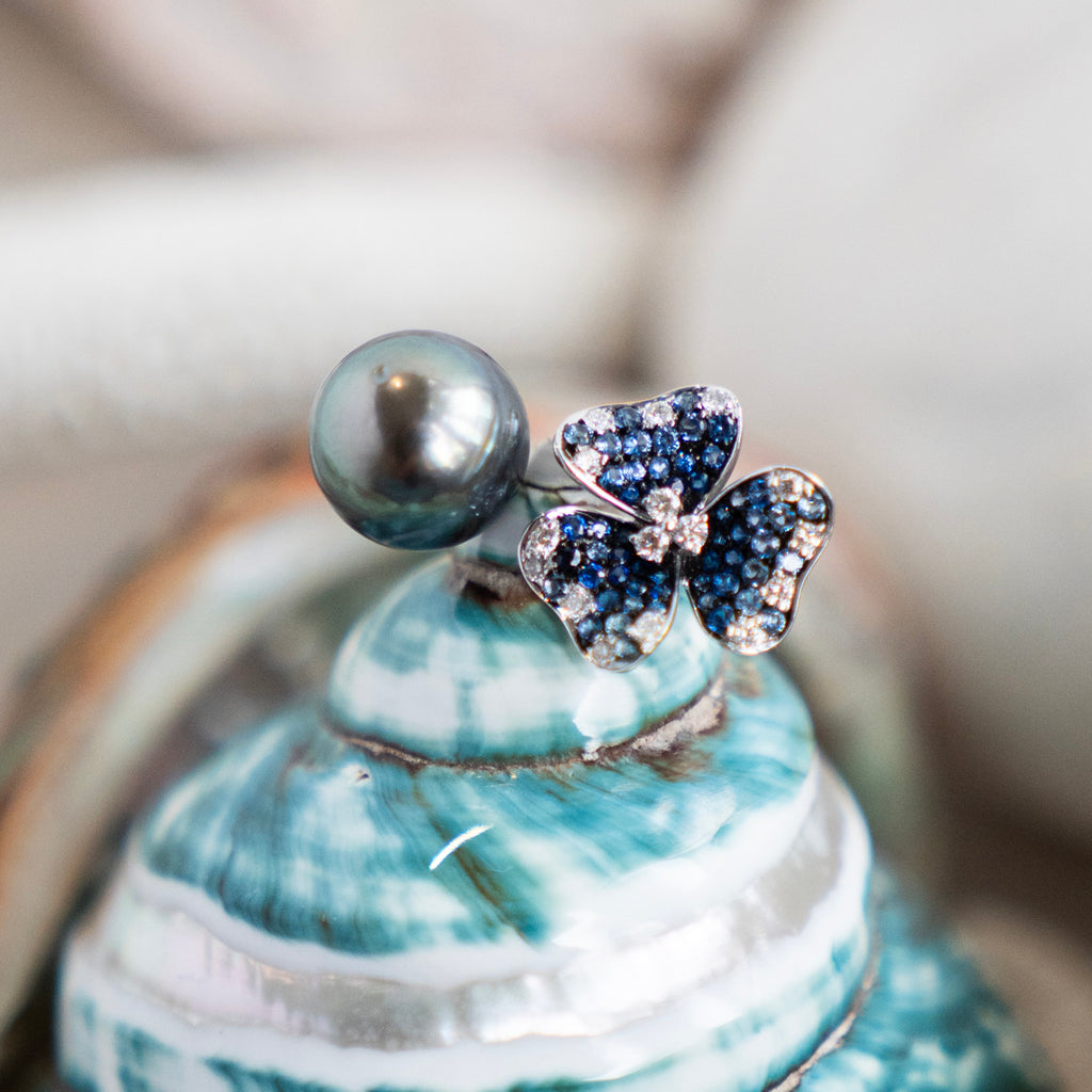 Bespoke South Sea Pearl and Diamond Sapphire Floral Ring