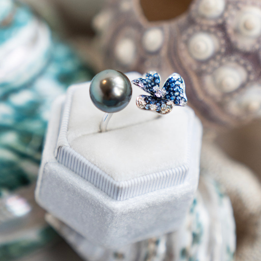 Bespoke South Sea Pearl and Diamond Sapphire Floral Ring