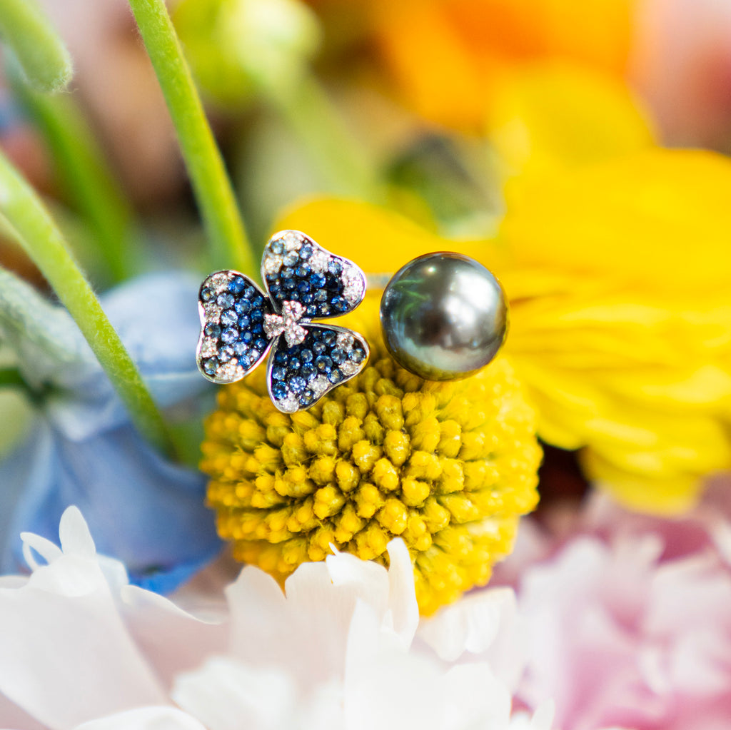 Bespoke South Sea Pearl and Diamond Sapphire Floral Ring