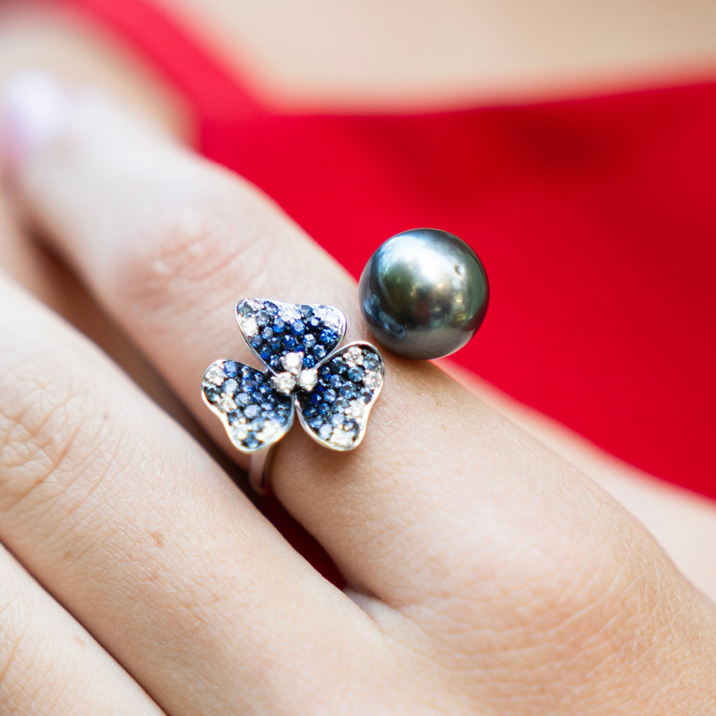 Bespoke South Sea Pearl and Diamond Sapphire Floral Ring