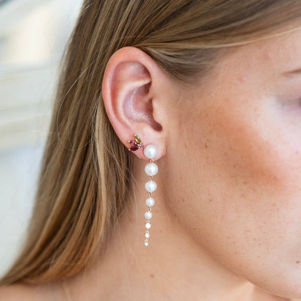 Diamond and Fresh Water Pearl Cascade Earrings