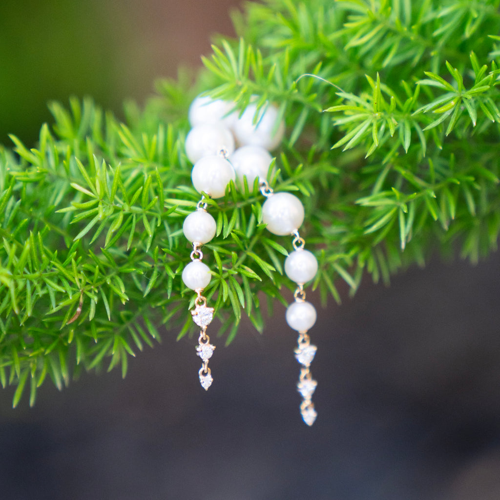 Diamond and Fresh Water Pearl Cascade Earrings