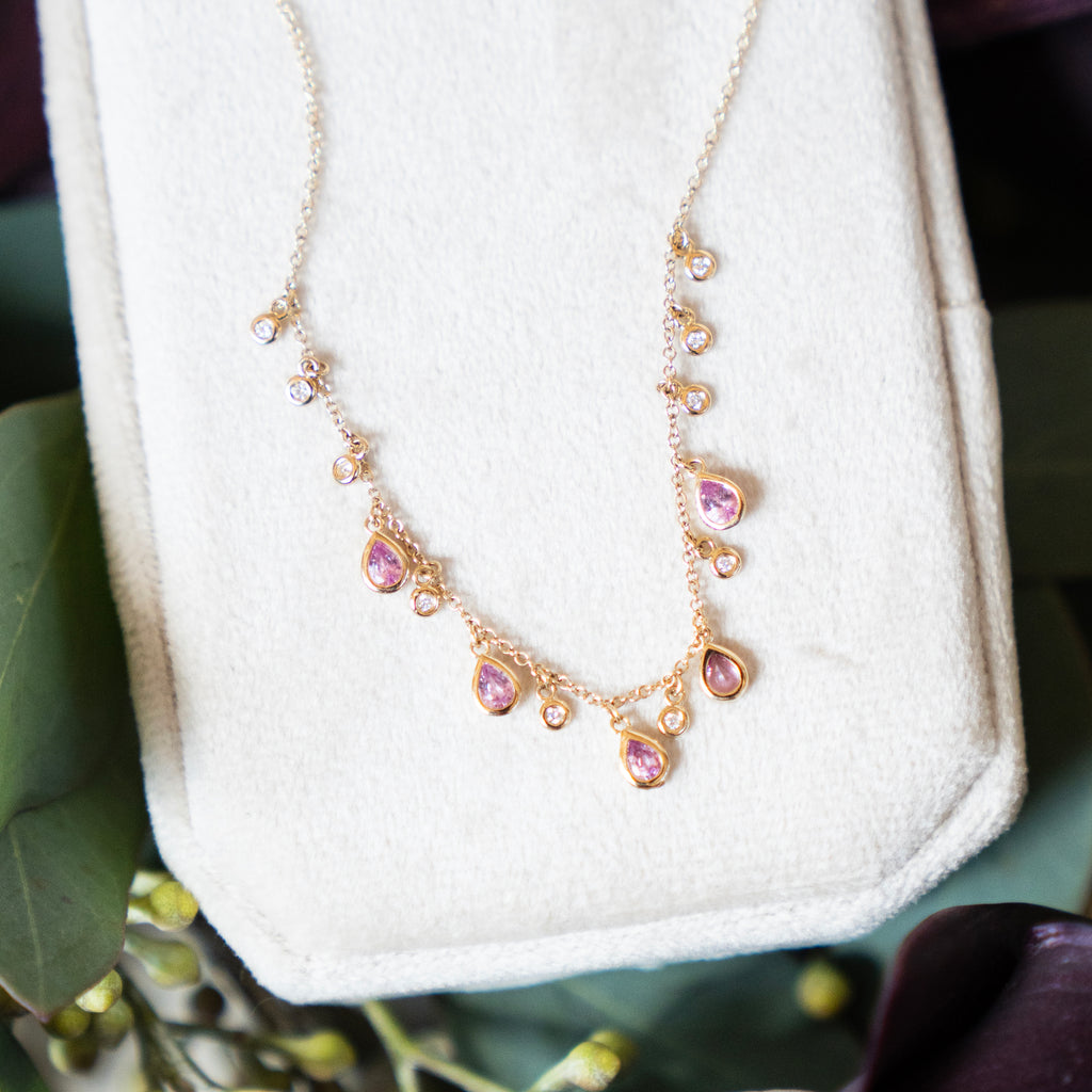 Diamond and Pink Sapphire Bezel Set Necklace