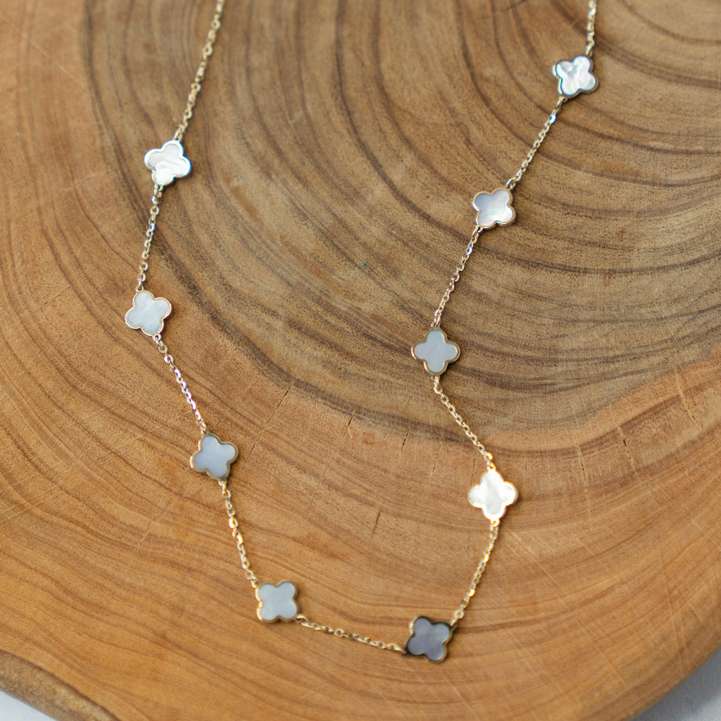 14k Italian Mother of Pearl Quatrefoil Station Necklace