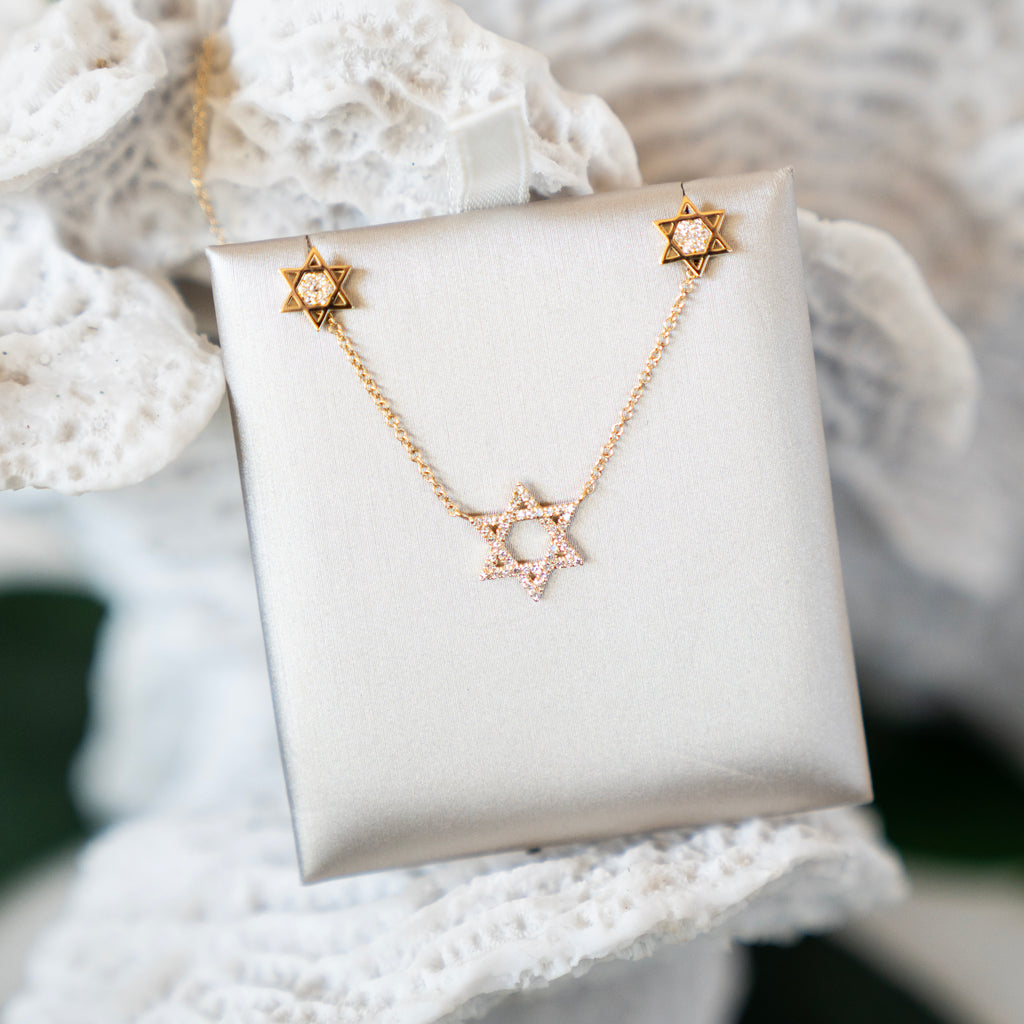 Diamond Star of David Necklace in 14k Yellow Gold