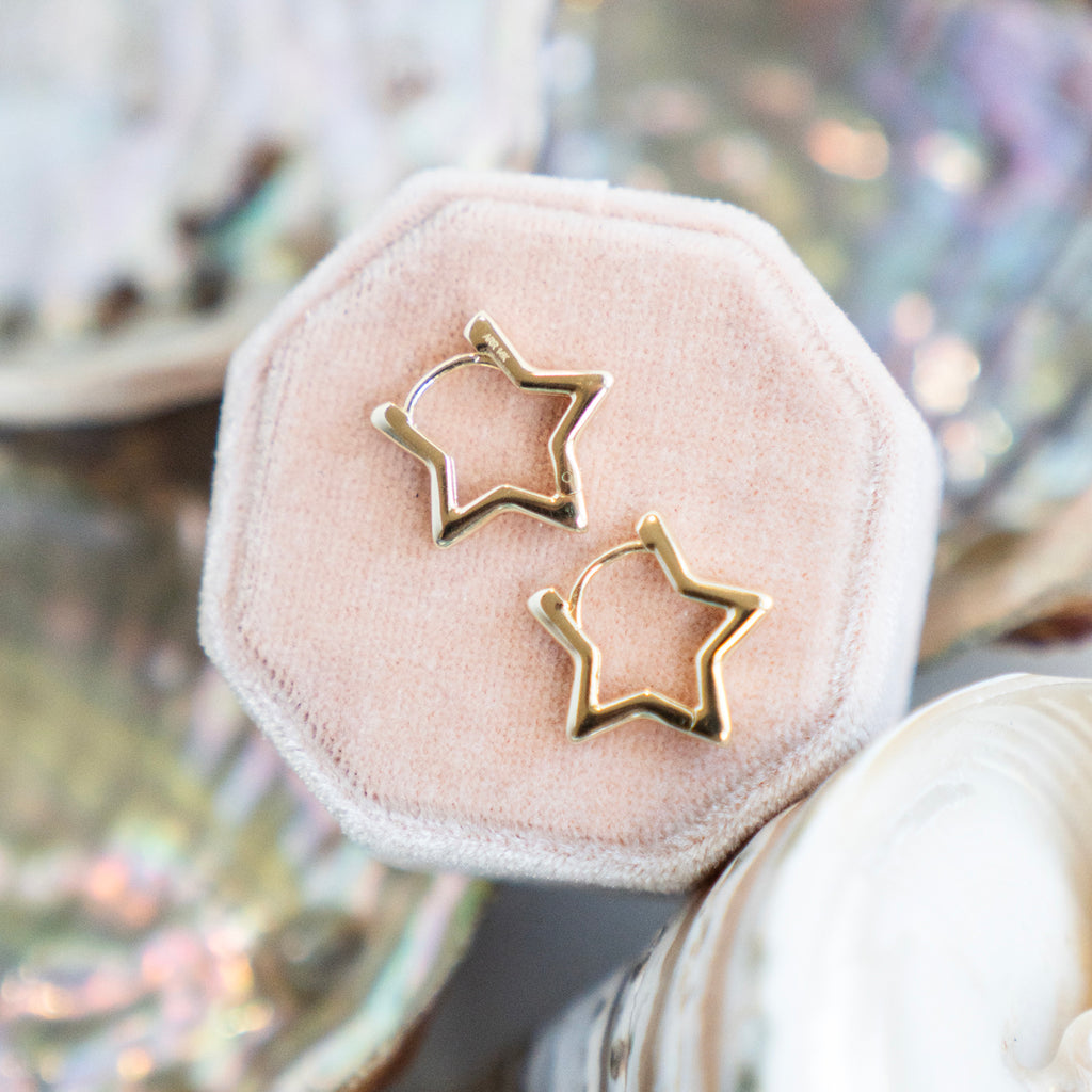 Polished 14k Gold Star Huggies