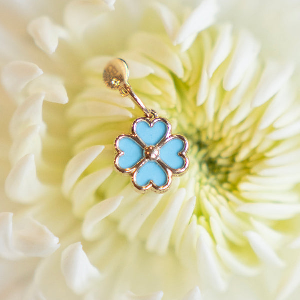 Turquoise Clover Charm/Pendant in 14k Yellow Gold