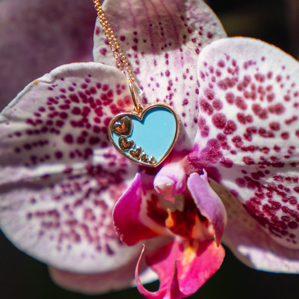 Heart Shaped Turquoise Charm/Pendant in 14k Beaded Yellow Gold