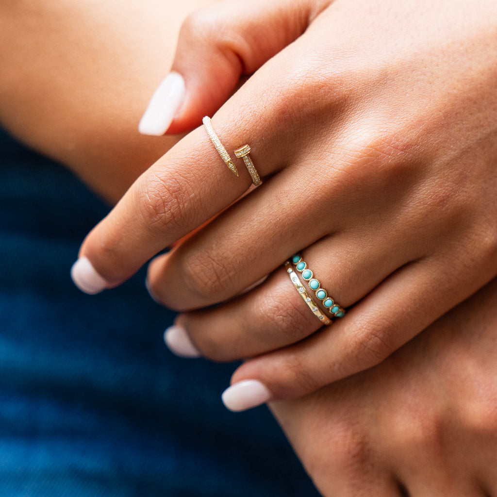 Bezel Set Turquoise Eternity Band in 14k Yellow Gold