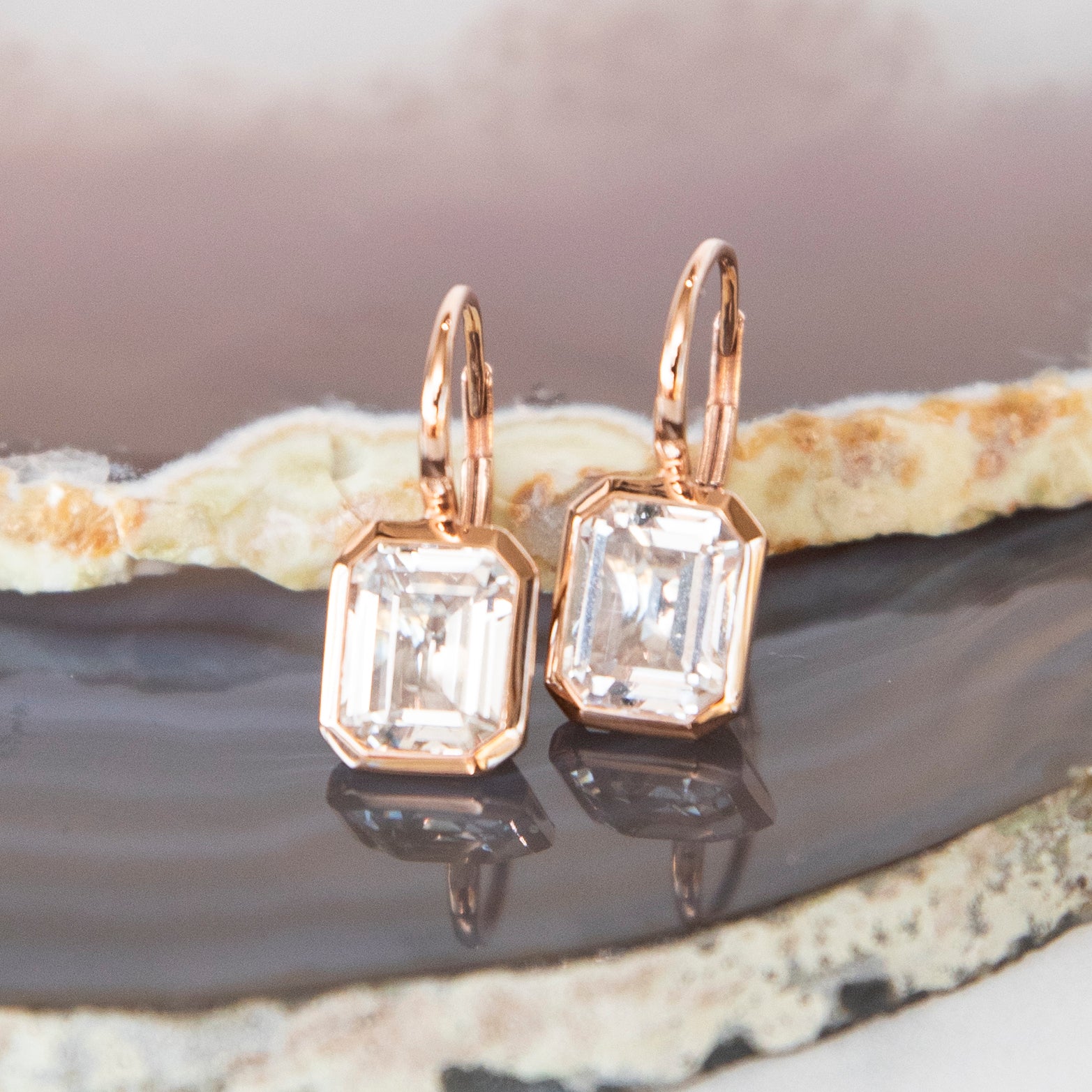 14K Gold 3 Stone Diamond Bezel Earrings  FERKOS FJ