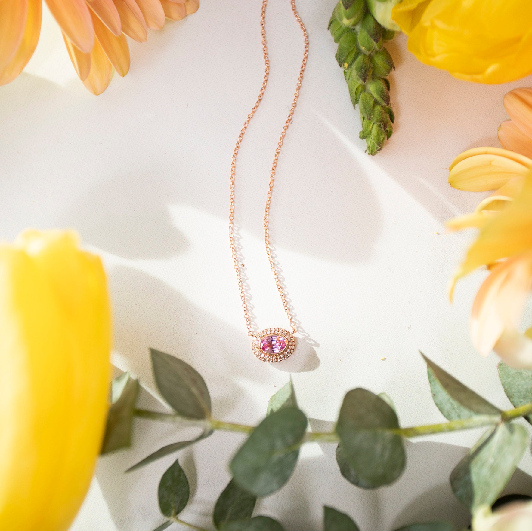 Pink Sapphire Flower Pendant Rose Gold