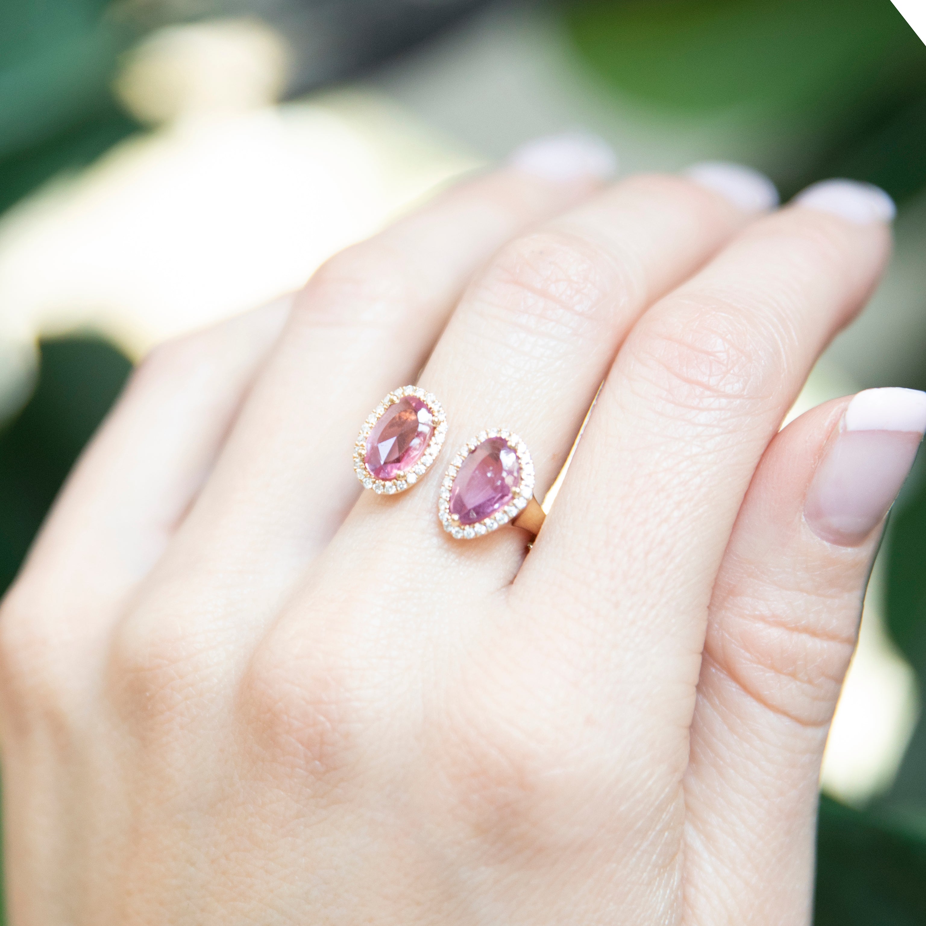 Modern Rose cut Pink Sapphire Diamond Halo Duo Ring - Amber Erin